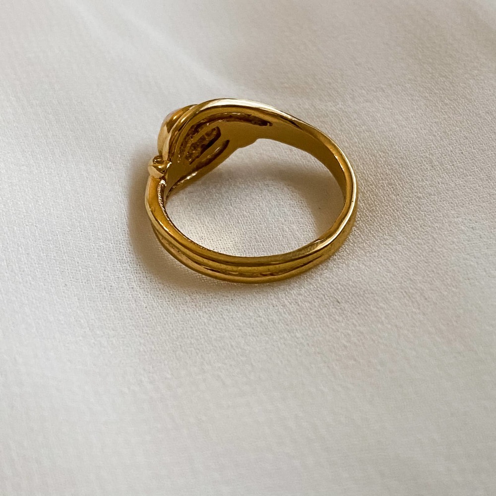 VTG Gold Round Opal Ribbed Ring - Picture 3 of 8
